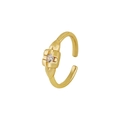 Anillo abierto en forma de C dorado con una brillante piedra de circón redonda - Abierto Ajustable / Estilo 4 (Circonia redonda clara única)