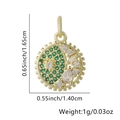 Golden flip-flop necklace pendant with green and white cubic zirconia stones - Round-Green