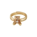 Adjustable gold-plated bear ring with colorful pavé zircons and a heart-shaped stone - Multicolor Zirconia Bear (Style 1)