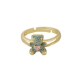 Adjustable gold plated bear ring with turquoise beads and pink heart zircon stone - Faux Turquoise Bear Pink Heart (Style 2)