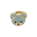 Adjustable gold-plated bear ring featuring pave-set light blue beads and black crystals - Light Blue Bead Bear (Style 3)
