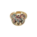 Adjustable gold plated bear ring with colorful zircon micro-inlaid stones and open band - Colorful Micro Inlaid Bear Head (Style 4)