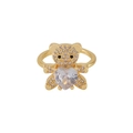 Gold-plated teddy bear ring with heart-shaped zircon and micro-pave crystals - Full Inlaid Clear Heart Bear (Style 10)