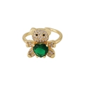 Gold bear ring with green heart gemstone and white zircon accents for women - Green Heart Gem Bear (Style 13)