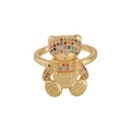 Golden bear ring with multi-color zircon inlay on a minimalist adjustable band - Colorful Rhinestone Overalls Bear (Style 14)