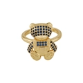 Golden bear ring featuring blue zircon pavé setting and 3D geometric design - Blue Micro Inlaid Overalls Bear (Style 15)