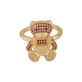 Golden teddy bear ring with micro-set red and black zircons on a white background - Red Zirconia Bear (Style 18)