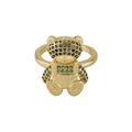 Gold plated bear ring featuring green micro-set zircons and a minimalist open design - Green Micro Inlaid Bear (Style 19)