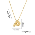 Collier plaqué or 18K avec pendentif lettre P en zircon micro-pavé et chaîne à billes - Lettre P