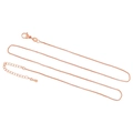 Detail of rose gold box chain with lobster clasp and teardrop extension piece - Rose Gold