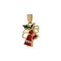 Pendaglio natalizio con campanelle in smalto rosso, foglie di agrifoglio e oro - Stile campana con zirconia (Stile 5)