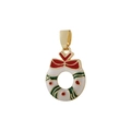 Ciondolo ghirlanda di Natale con fiocco rosso e smalto verde in metallo dorato - Stile ghirlanda con fiocco (Stile 6)