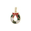 Ciondolo ghirlanda di Natale dorata con fiocco rosso e smalto verde per gioielli festivi - Stile Ghirlanda di Natale (Stile 7)