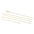 Detail van 18K gouden karabijnsluiting en verstelbare verlengketting met druppelvorm - Hanger en Schakelketting Set / Goud
