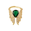 Adjustable gold ring featuring a large pear-cut green zircon with pavé wing accents - Green Teardrop Wing Style (Style 2)