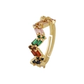Adjustable gold ring featuring multicolored baguette-cut zircon stones in a wavy setting - Multicolor Rectangle Zirconia Zigzag Style (款式三)