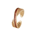 Adjustable gold plated crisscross ring with red baguette and white round zircons - Red Rectangle Zirconia Multi-layer Cross Style (款式八)