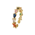 Adjustable gold plated open ring featuring pear-cut multi-colored cubic zirconia stones - Style 6 (Rainbow Multi-color Zirconia)
