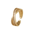 Elegant multi-layer gold-plated crossover ring with micro-pave cubic zirconia stones - White Zirconia Multi-layer Cross Style (款式九)