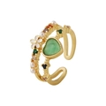 Adjustable gold ring with colorful zircon, green cat eye stone and pearl accents - Style 10 (Cat's Eye and Artificial Pearl)