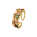 Gold plated adjustable open ring featuring colorful cubic zirconia stones in vintage style - Irregular Multicolor Zirconia Retro Style (款式十三)