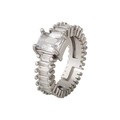 Luxurious silver ring with baguette cut cubic zirconia and rectangle stone - Style 11 (Silver Baguette Diamond)