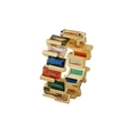 Adjustable gold plated ring featuring vibrant rainbow baguette cut cubic zirconia - Rainbow Rectangle Zirconia Staggered Style (款式十四)