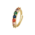 Adjustable gold plated rainbow ring with seven vibrant multi-colored zirconia stones - Style 12 (Rainbow Gradient Zirconia)