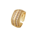 Adjustable gold plated copper ring with three rows of clear cubic zirconia stones - White Square Zirconia Three-row Parallel Style (款式十五)