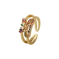 Golden double-layered open ring with colorful rectangular and round gemstones - Style 14 (Double Layer Eye-shaped)