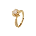 Adjustable gold plated ring with white circular zircon in floral petal setting - Style 16 (Flower Cluster Round Stone)