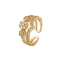 Double-layered gold-plated cuff ring featuring delicate zircon flower clusters - Style 17 (Double Layer Flower Cluster Ear Cuff)