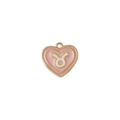 Ciondolo a cuore con segno zodiacale Toro in lega dorata e smalto rosa elegante - Toro