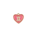 Ciondolo zodiaco Gemelli a cuore rosa con cornice dorata e numero romano II bianco - Gemelli