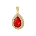 Elegante collana dorata con gemma rossa taglio a goccia e contorno di zirconi - Solo ciondolo / Goccia-Rosso