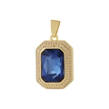 Elegante ciondolo dorato con gemma rettangolare blu intenso e doppia aureola di zirconi - Solo ciondolo / Quadrato-Blu