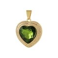 Collana dorata di lusso con grande gemma a cuore verde e doppia aureola di zirconi - Solo ciondolo / Cuore-Verde