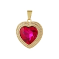 Elegante ciondolo a cuore in oro con gemma rosa scuro e zirconi bianchi brillanti - Solo ciondolo