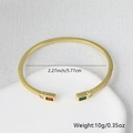 Adjustable brass cuff bracelet with 18K gold plating, emerald green and orange red stones - Green Orange Gemstone Style (Style B)
