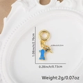 Detailed view of a gold charm with blue enamel dress design and dimensional specs - Blue Dress with Round Tag (Style C)
