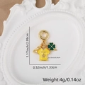 Detail view of soccer jersey pendant and green clover charm with size measurements - Yellow Soccer Jersey with Green Four-Leaf Clover (Style A)