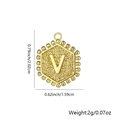 Ciondolo esagonale placcato oro 18K con lettera V e texture per creazione gioielli - Ciondolo Singolo / Oro V