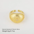 Detail view of gold hip-hop dollar ring with 1.80cm inner diameter and adjustable band - Domed Grained Style (1063) / Gold