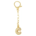 Porte-clés doré avec pendentif lettre C pavé de zircons et fermoir mousqueton chic - Lettre C Or Porte-clés