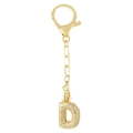 Porte-clés lettre D doré orné de zircons cubiques scintillants et d'un fermoir mousqueton - Lettre D Or Porte-clés