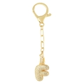 Porte-clés lettre F doré orné de zircons avec fermoir mousqueton pour sacs à main - Lettre F Or Porte-clés