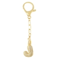 Porte-clés lettre J dorée avec cristaux de zircon scintillants et un fermoir mousqueton - Lettre J Or Porte-clés