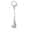 Porte-clés lettre J en argent poli serti de zircons brillants et mousqueton - Lettre J Argent Porte-clés