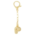 Porte-clés lettre P dorée avec serti micro-pavé de zircons et fermoir mousqueton - Lettre P Or Porte-clés