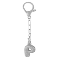 Porte-clés lettre P argentée avec pendentif serti de zircons brillants style bubble - Lettre P Argent Porte-clés